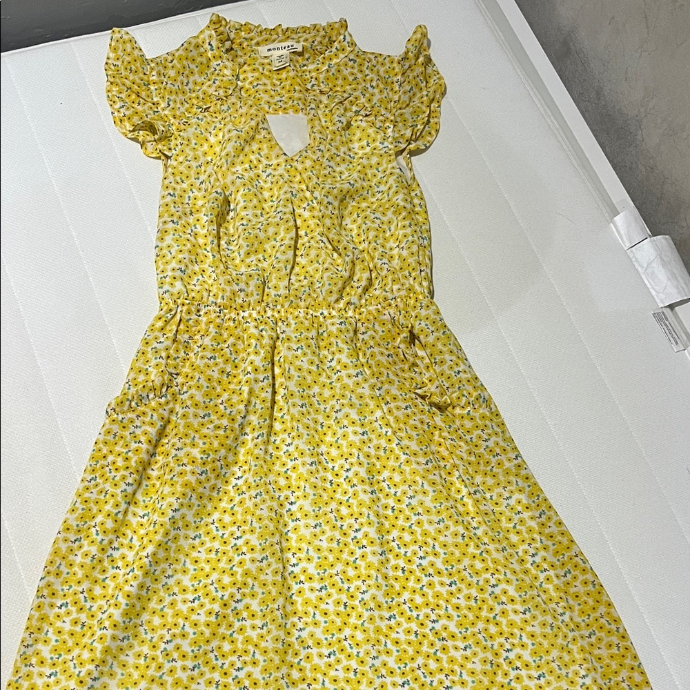 Monteau Yellow Floral Ruffle Dress